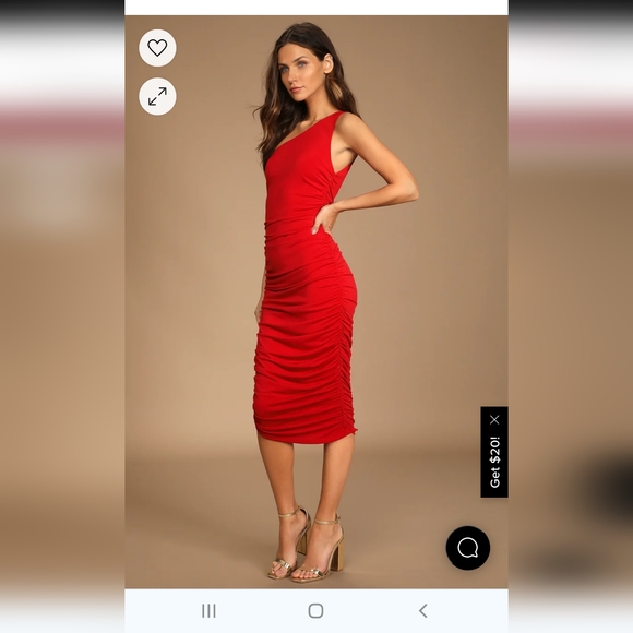 LULUS Total Appeal Red Ruched One-Shoulder Bodycon Midi Dress red in small - Picture 2 of 6